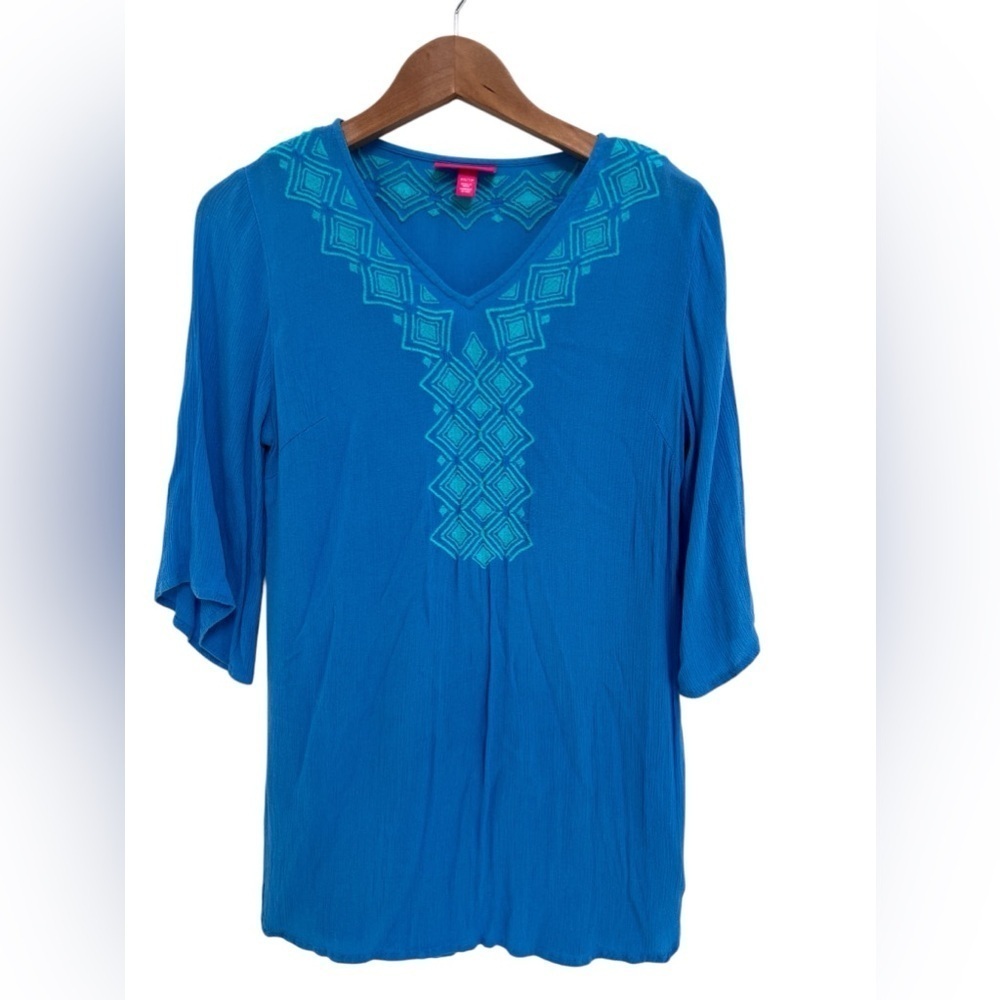 Lilly Pulitzer Blue Embroidered 3/4 Sleeve Top Size XS